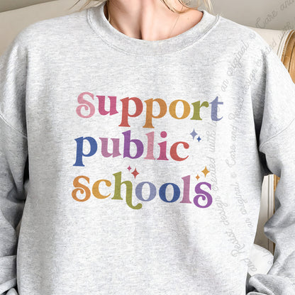Support Public Schools Care & Resist Gildan crewneck sweatshirt in Sport Grey