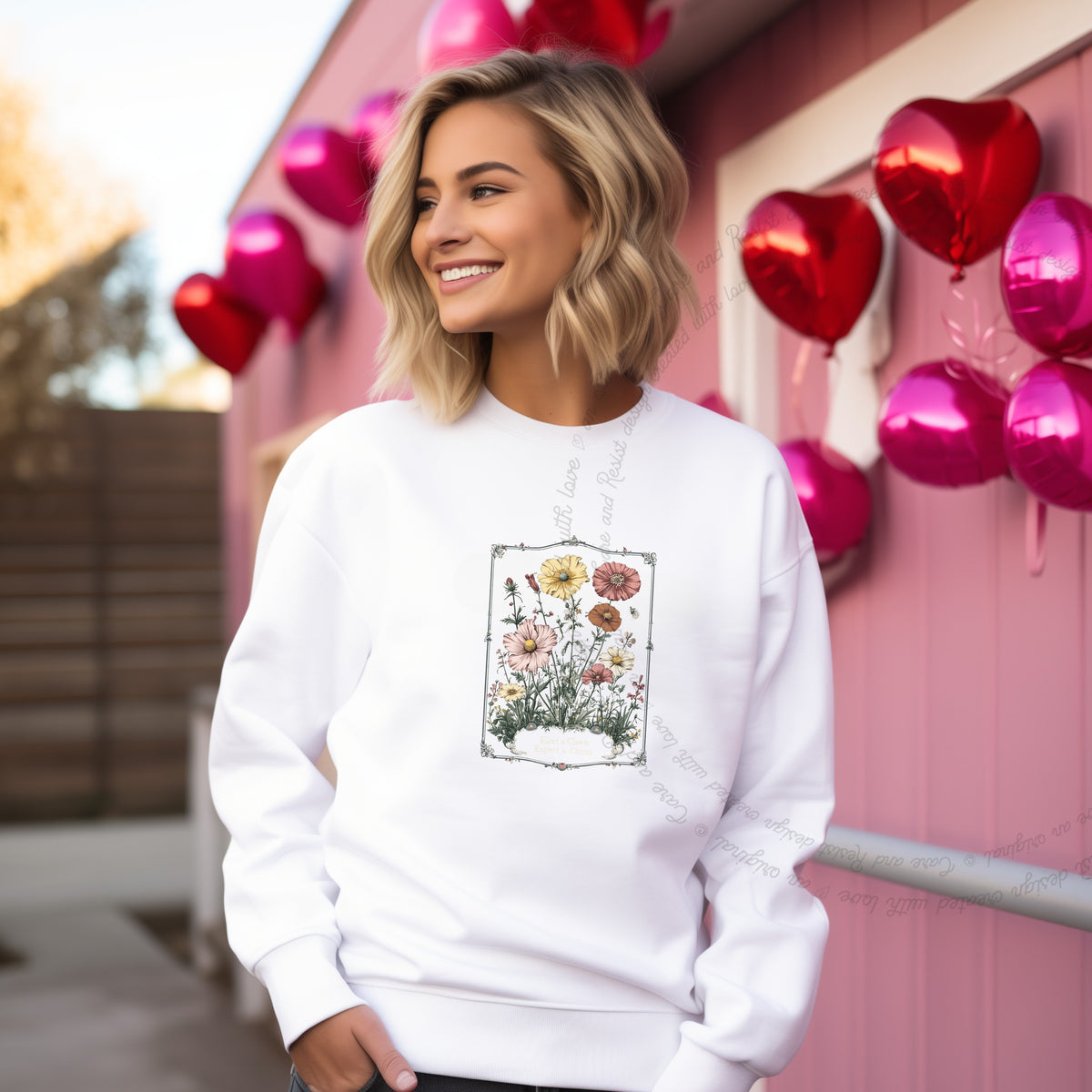 Elect a Clown Expect a Circus Floral Care & Resist Gildan crewneck sweatshirt in White