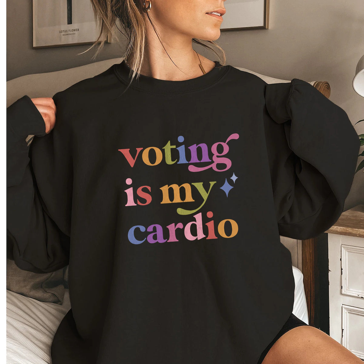 Voting is My Cardio Care & Resist Gildan crewneck sweatshirt in Black