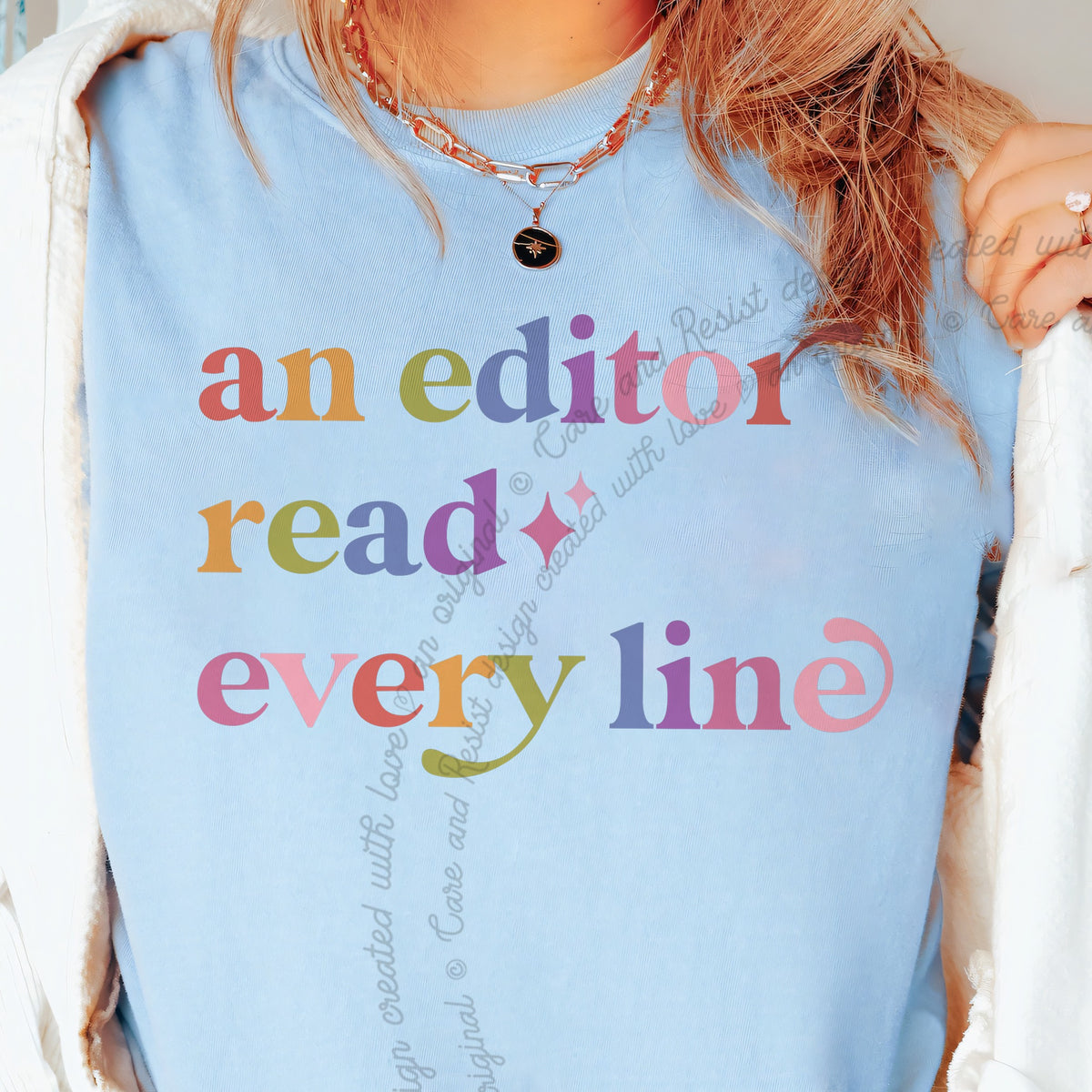 An Editor Read Every Line Care & Resist progressive t-shirt in Chambray
