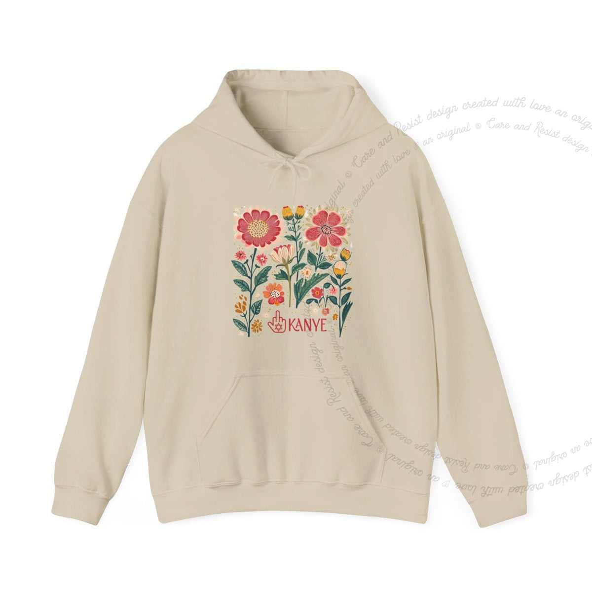 Middle Finger Kanye Care & Resist Gildan hoodie in Sand
