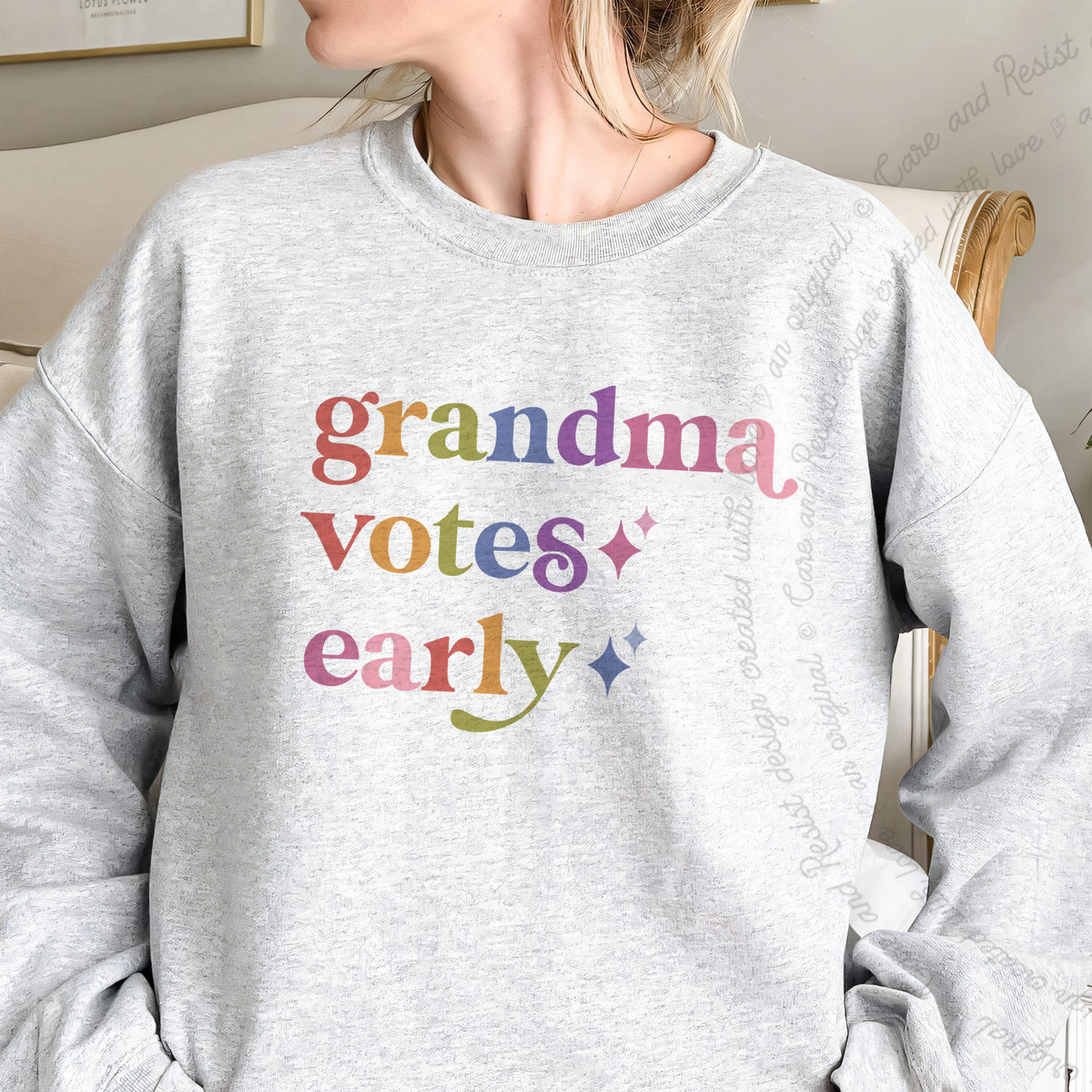 Grandma Votes Early Care & Resist Gildan crewneck sweatshirt in Sport Grey