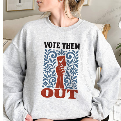 Vote Them Out Folk Ballot Care & Resist Gildan crewneck sweatshirt in Sport Grey