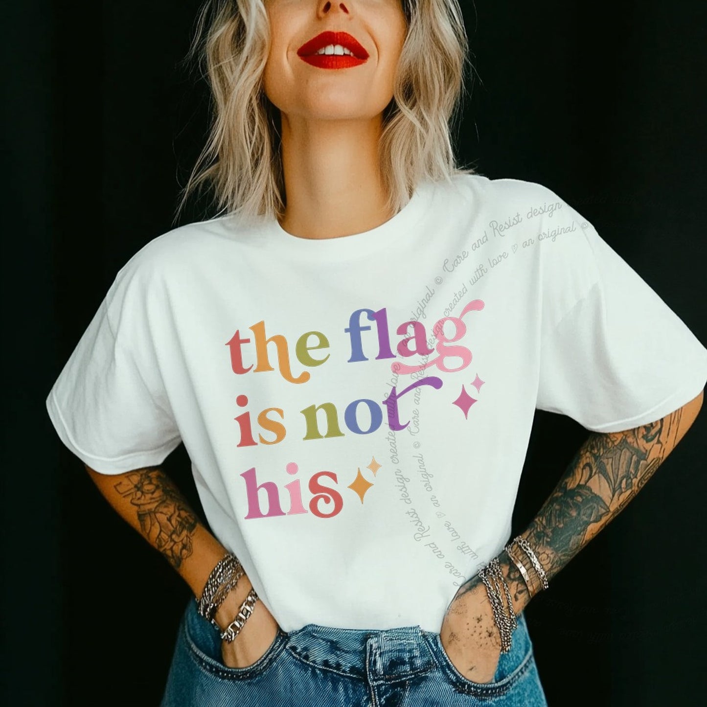 The Flag is not His Care & Resist rainbow tee