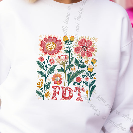 FDT Floral Care & Resist Gildan crewneck sweatshirt in White