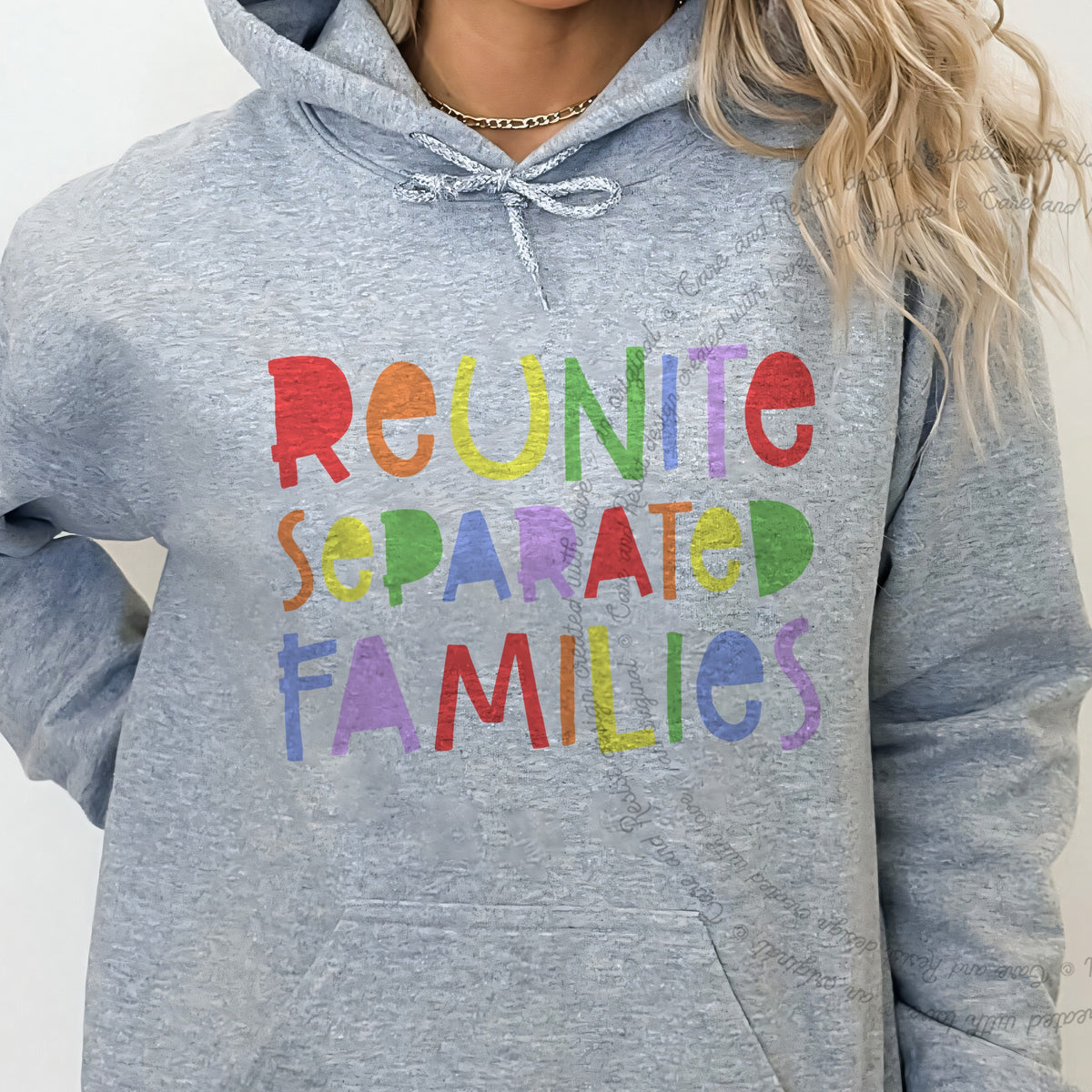 Reunite Separated Families Care & Resist Gildan hoodie in Sport Grey
