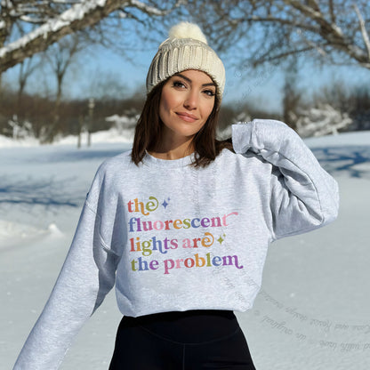 The Fluorescent Lights are the Problem Care & Resist Gildan crewneck sweatshirt in Sport Grey