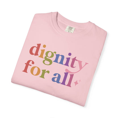 Dignity for All Care & Resist rainbow Comfort Colors tee