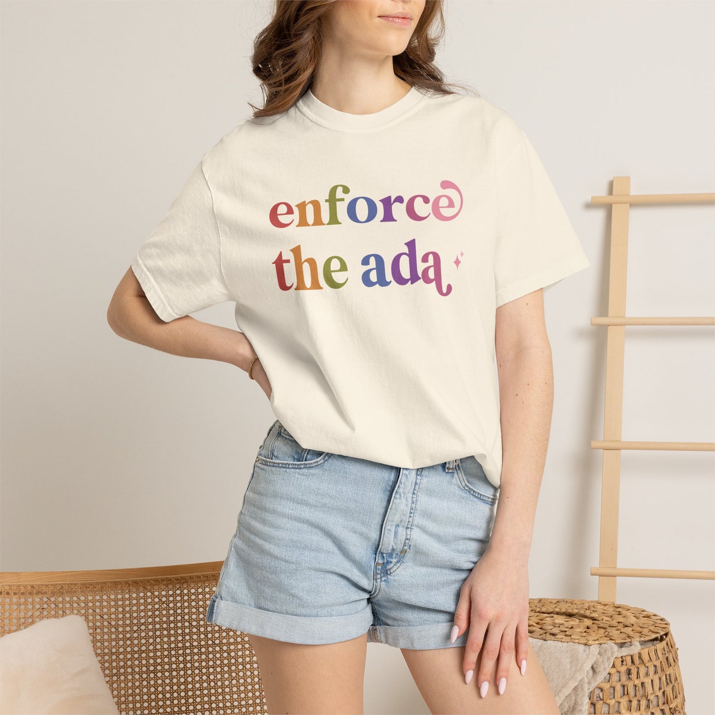 Enforce the Ada Care & Resist rainbow Comfort Colors tee