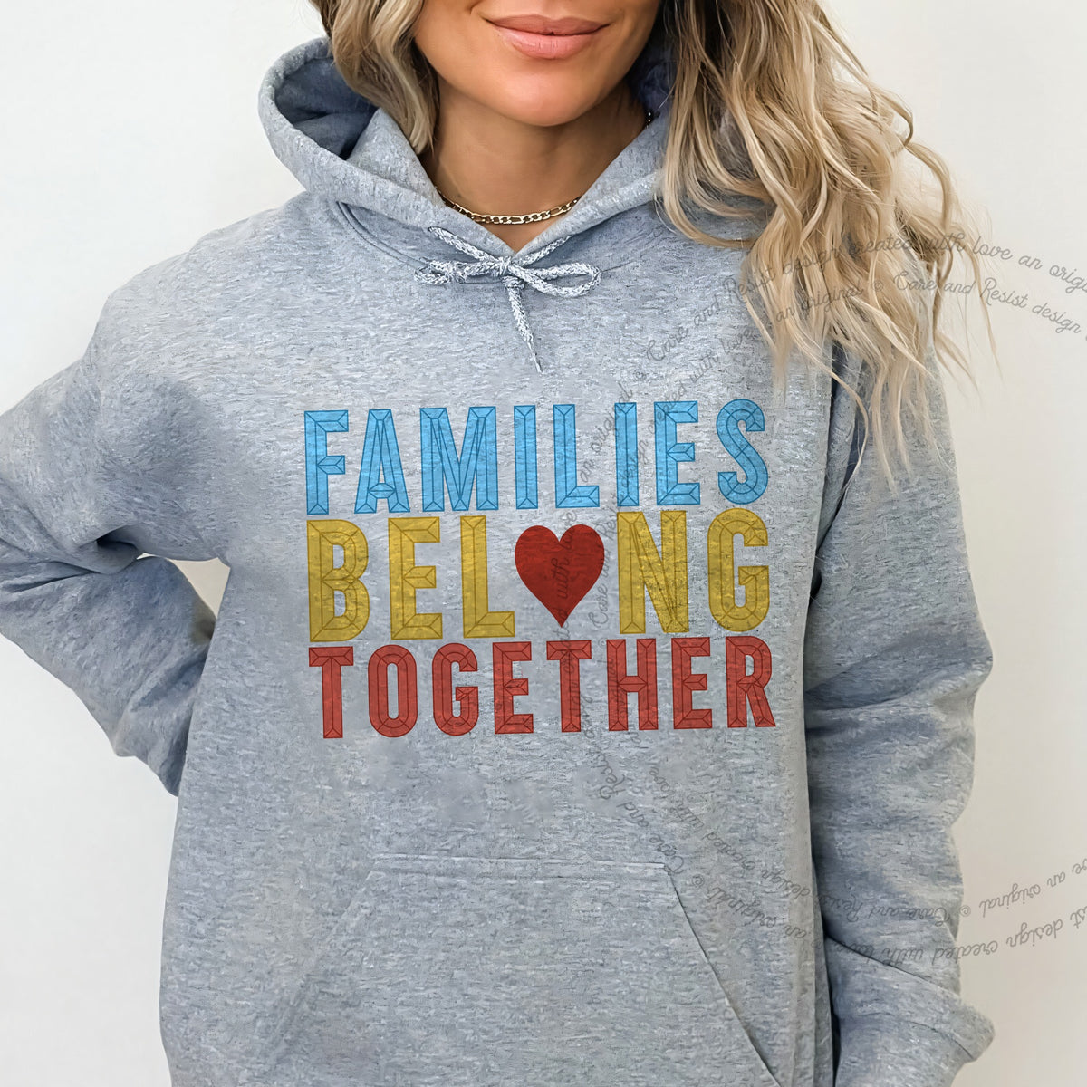 Families Belong Together Care & Resist Gildan hoodie in Sport Grey