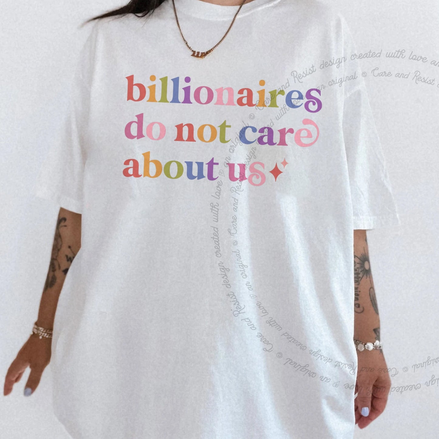 Billionaires Do not Care About Us Care & Resist rainbow Comfort Colors tee, White