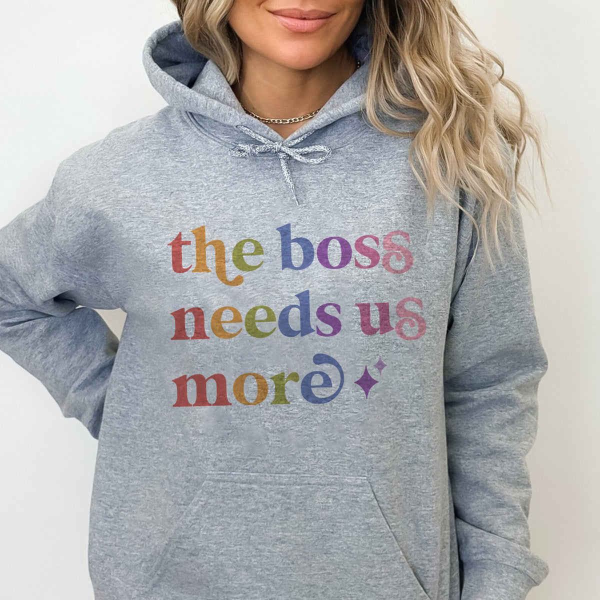 The Boss Needs Us More Care & Resist Gildan hoodie in Sport Grey