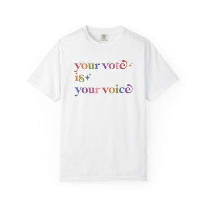 Your Vote is Your Voice Care & Resist rainbow Comfort Colors tee