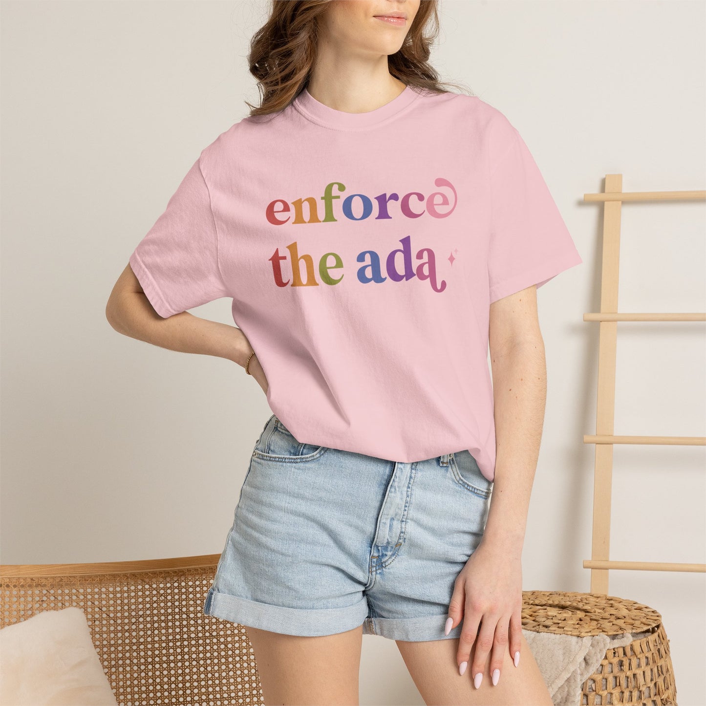 Enforce the Ada Care & Resist rainbow Comfort Colors tee