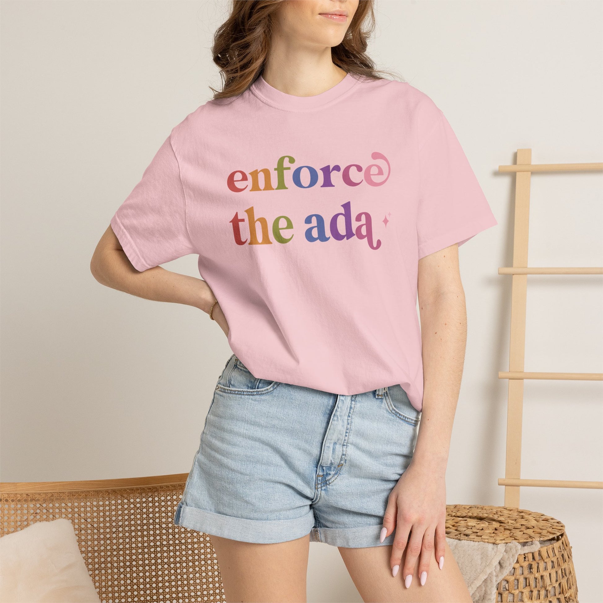 Enforce the Ada Care & Resist rainbow Comfort Colors tee