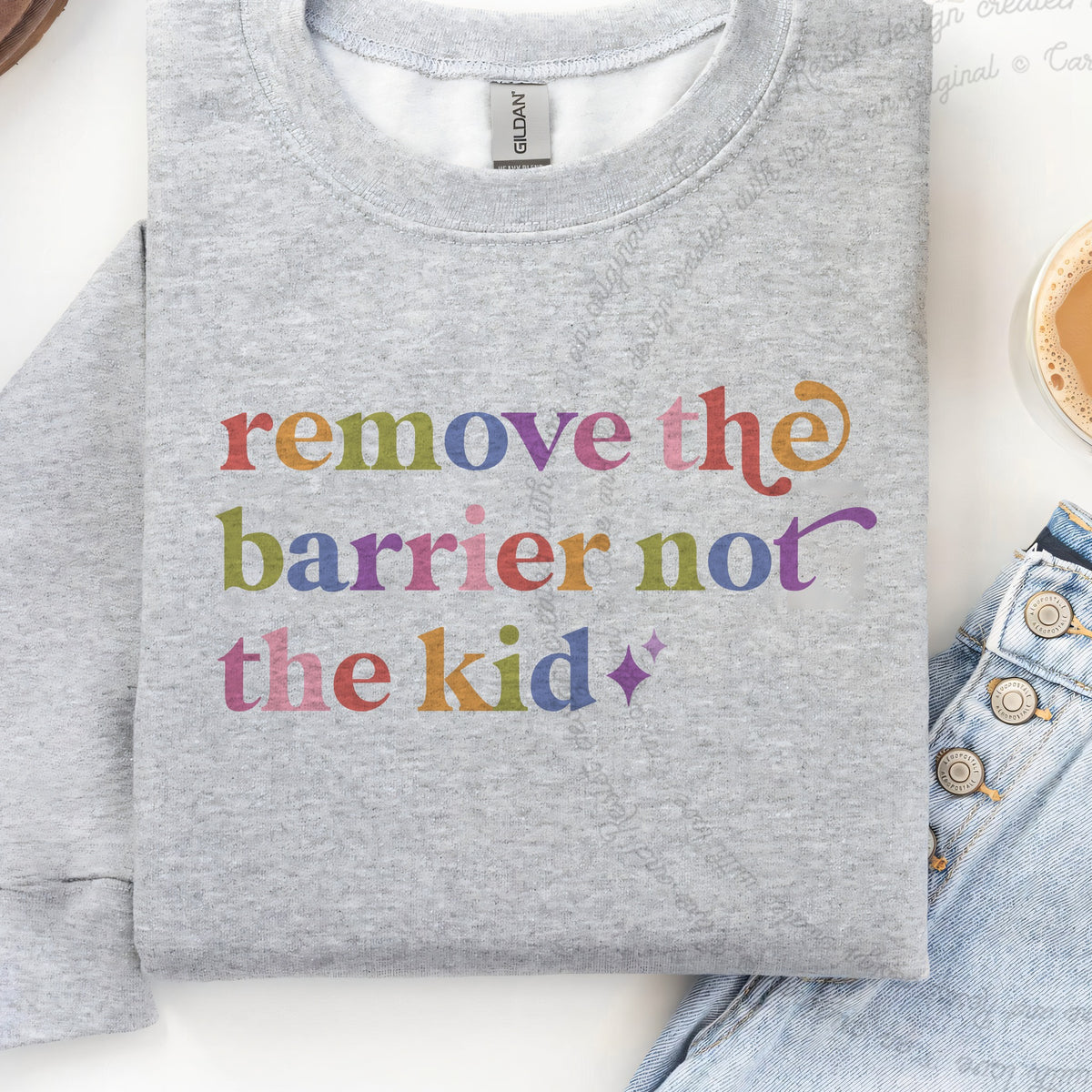 Remove the Barrier not the Kid Care & Resist Gildan crewneck sweatshirt in Sport Grey