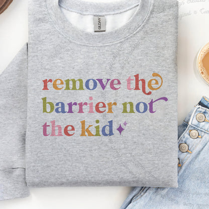 Remove the Barrier not the Kid Care & Resist Gildan crewneck sweatshirt in Sport Grey