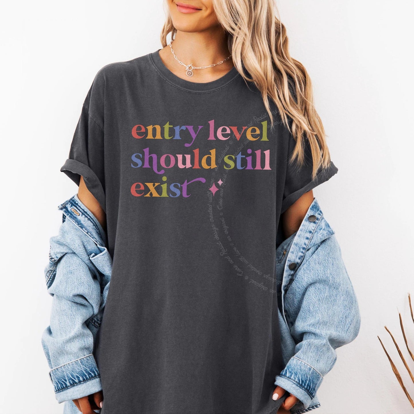 Entry Level Should Still Exist Care & Resist rainbow Comfort Colors tee, Graphite