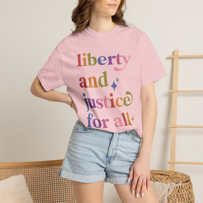 Liberty and Justice for All Care & Resist rainbow Comfort Colors tee