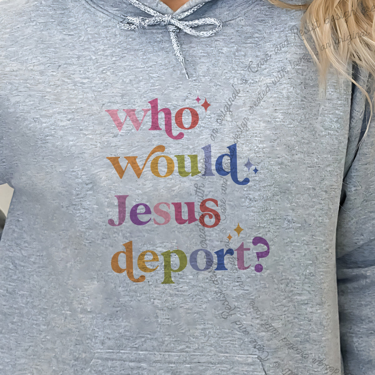 Who Would Jesus Deport? Care & Resist Gildan hoodie in Sport Grey