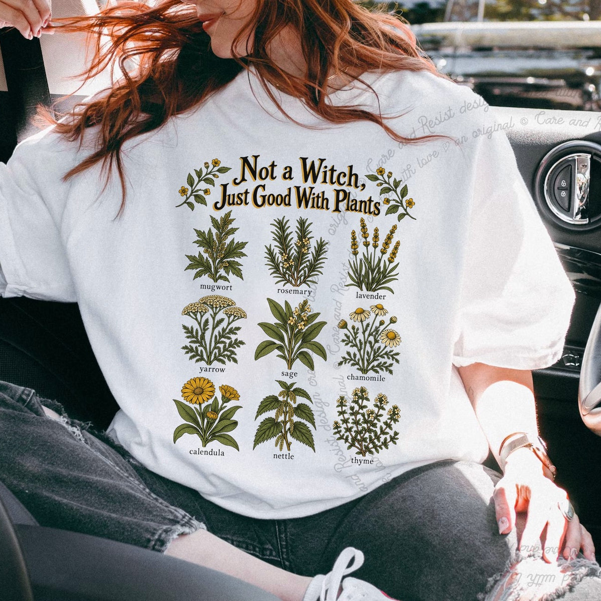 Not a Witch Just Good With Plants Care & Resist progressive t-shirt in White