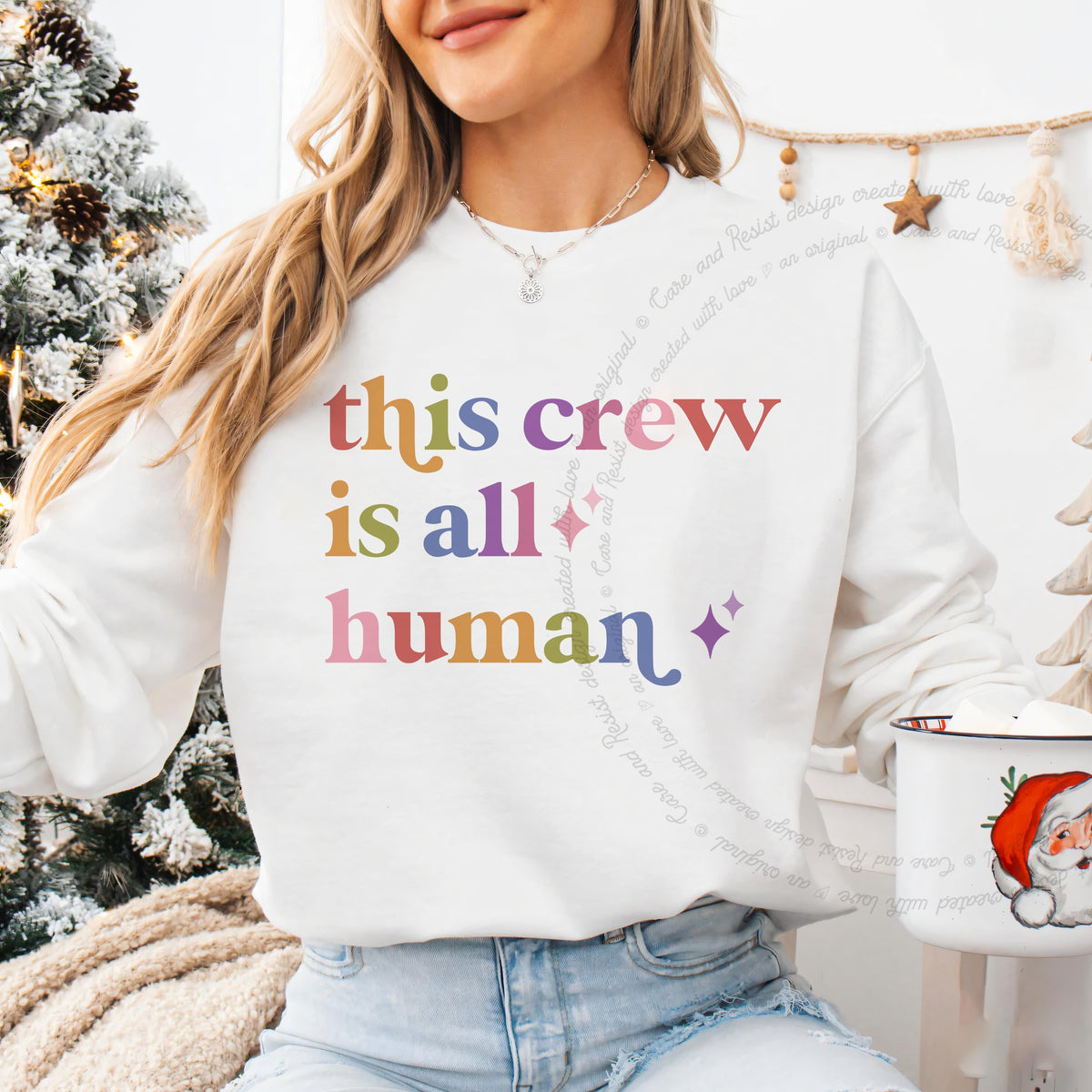 This Crew is All Human Care & Resist Gildan crewneck sweatshirt in White