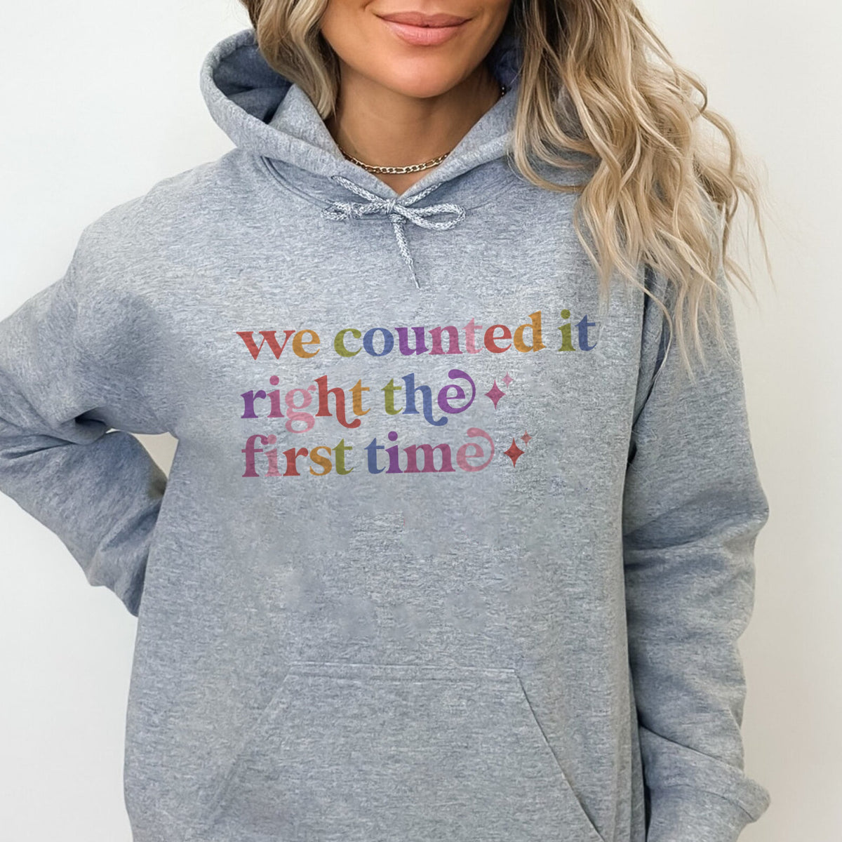 We Counted It Right the First Time Care & Resist Gildan hoodie in Sport Grey