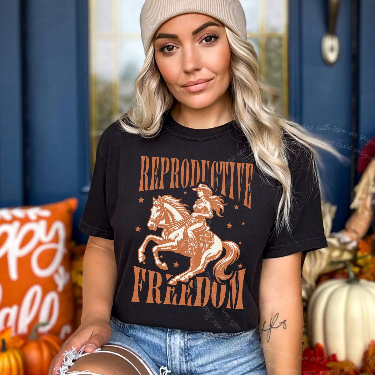 Reproductive Freedom Care & Resist progressive t-shirt in Black