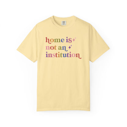 Home is not an Institution Care & Resist rainbow Comfort Colors tee