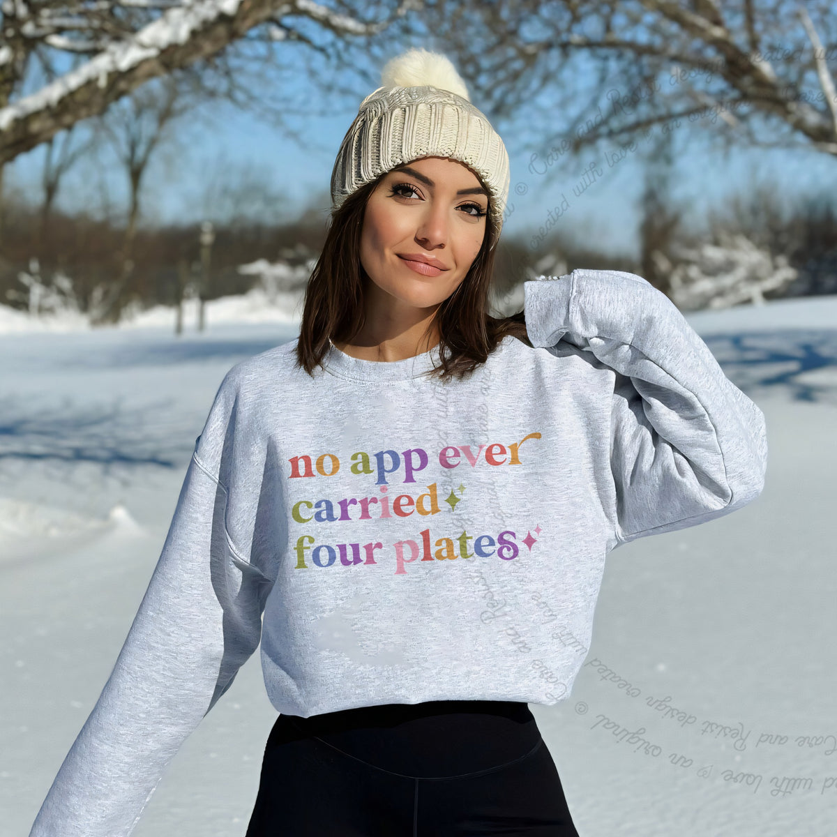 No App Ever Carried Four Plates Care & Resist Gildan crewneck sweatshirt in Sport Grey