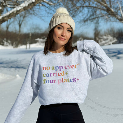 No App Ever Carried Four Plates Care & Resist Gildan crewneck sweatshirt in Sport Grey