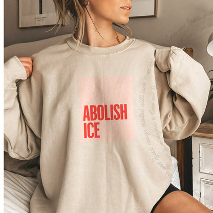 Abolish ICE Care & Resist Gildan crewneck sweatshirt in Sand
