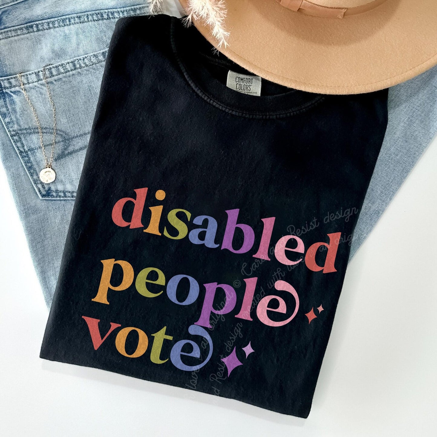 Disabled People Vote Care & Resist rainbow Comfort Colors tee, Black