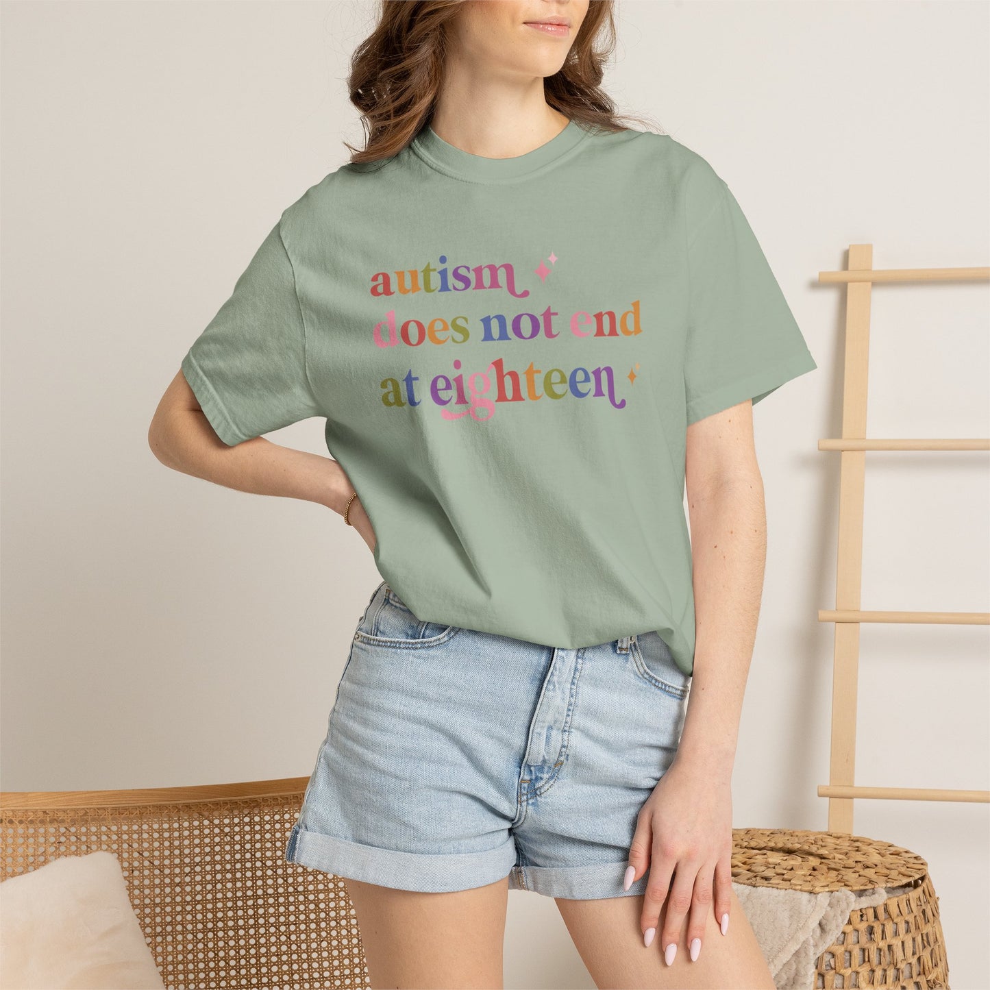 Autism Does not End At Eighteen Care & Resist rainbow Comfort Colors tee