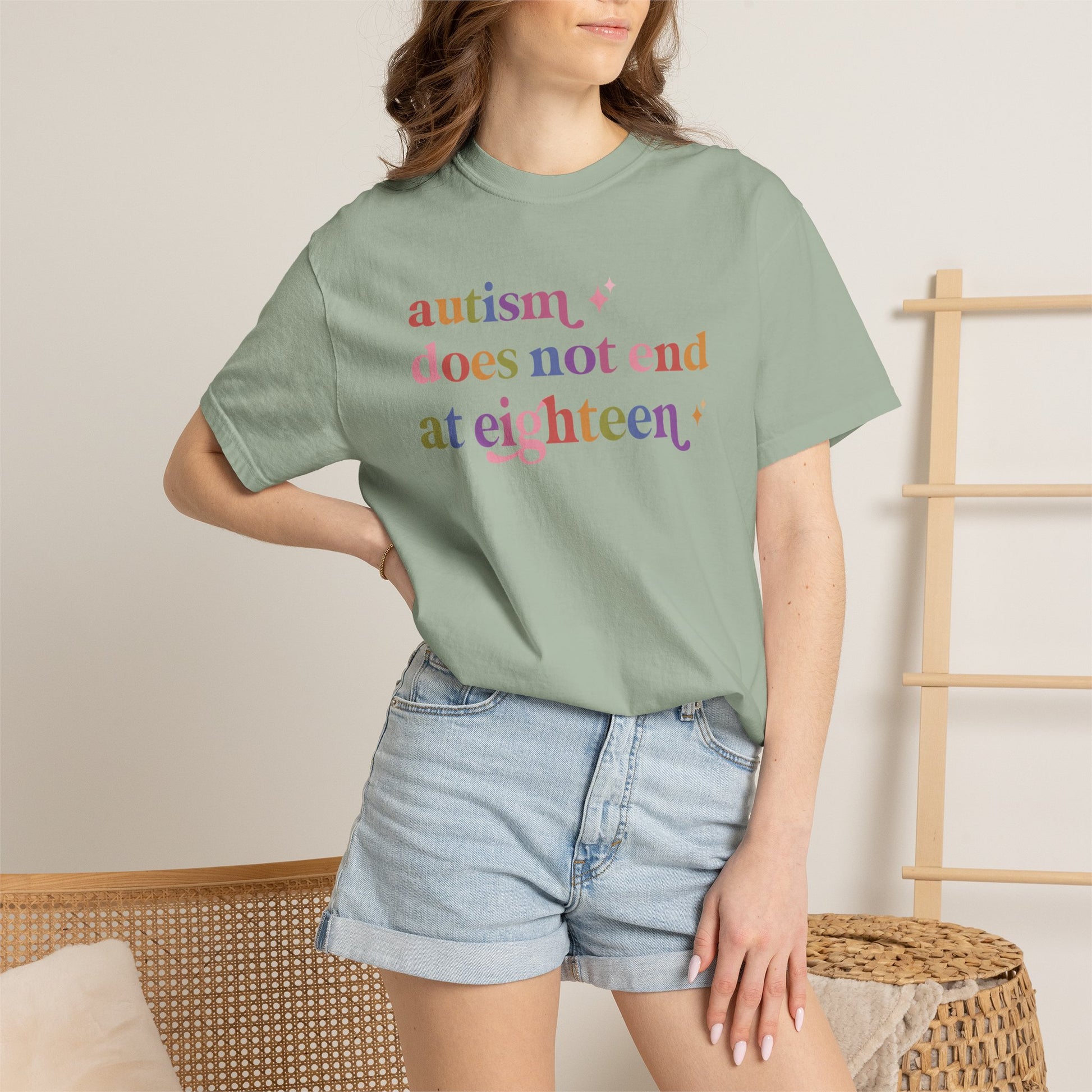 Autism Does not End At Eighteen Care & Resist rainbow Comfort Colors tee