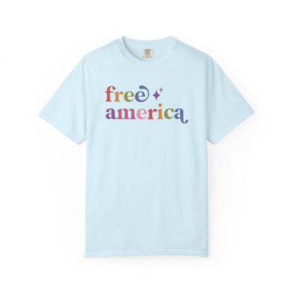 Free America Care & Resist rainbow Comfort Colors tee