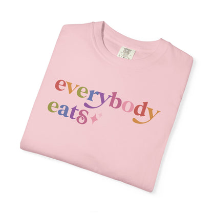 Everybody Eats Care & Resist rainbow Comfort Colors tee