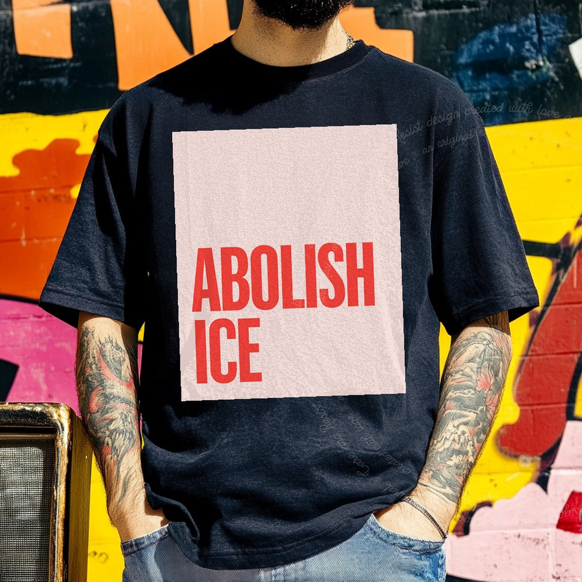 Abolish ICE Care & Resist progressive t-shirt in Black
