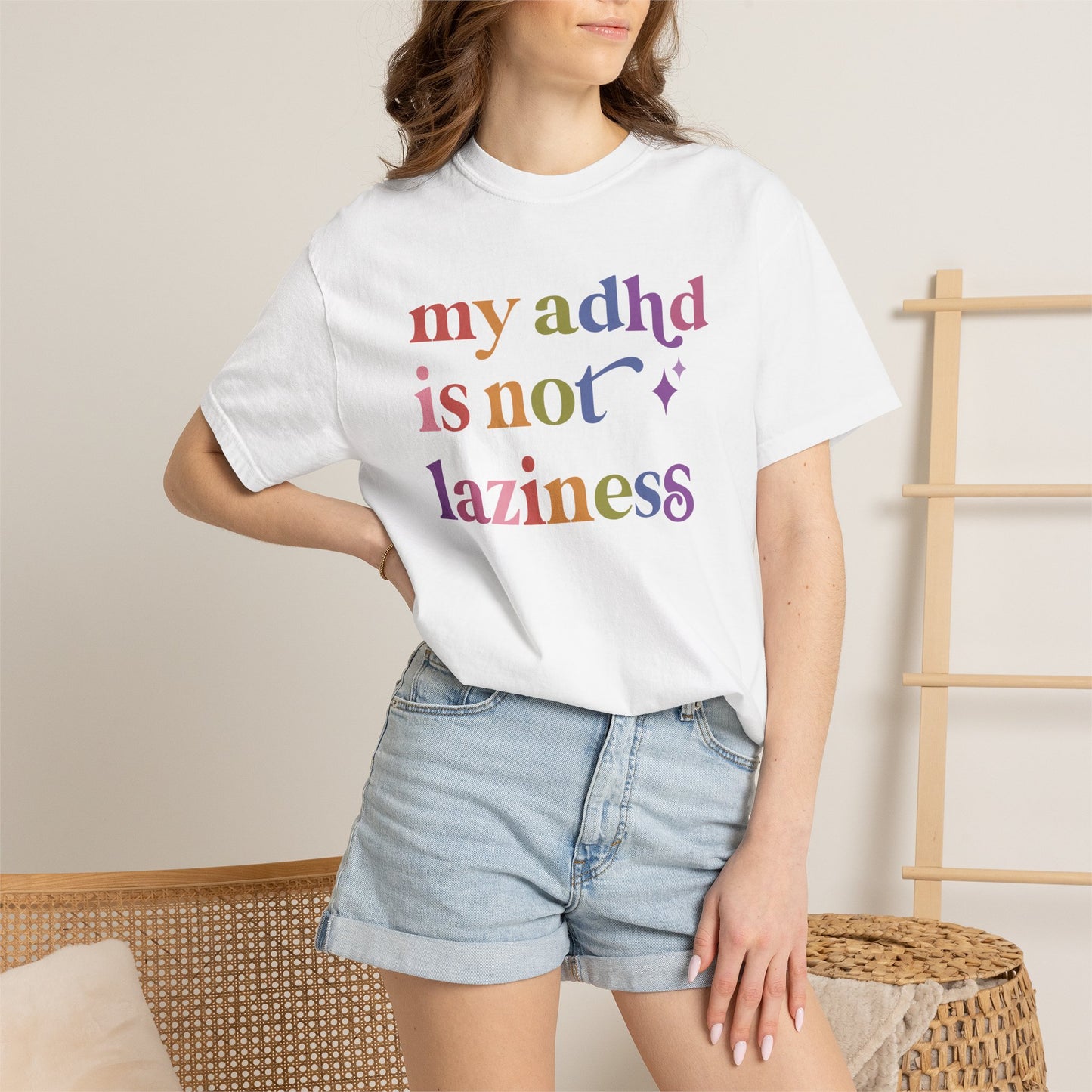 My Adhd is not Laziness Care & Resist rainbow Comfort Colors tee