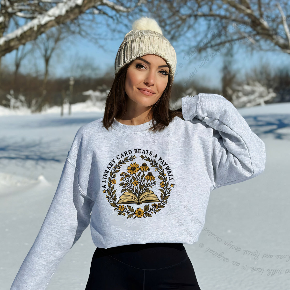 A Library Card Beats a Paywall Badge Care & Resist Gildan crewneck sweatshirt in Sport Grey