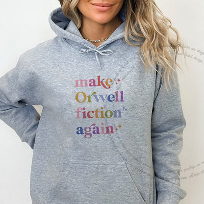 Make Orwell Fiction Again Care & Resist Gildan hoodie in Sport Grey