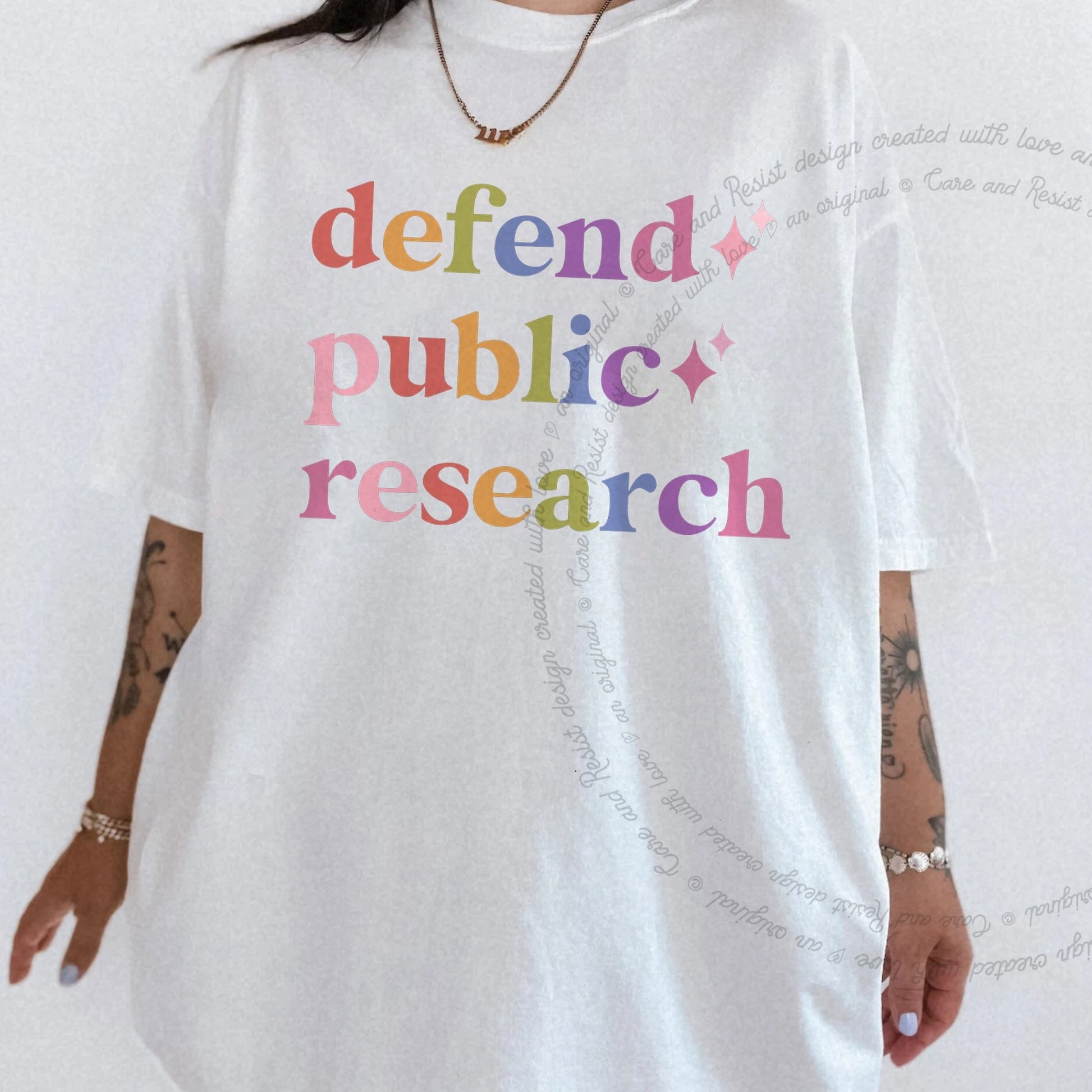 Defend Public Research Care & Resist rainbow Comfort Colors tee, White