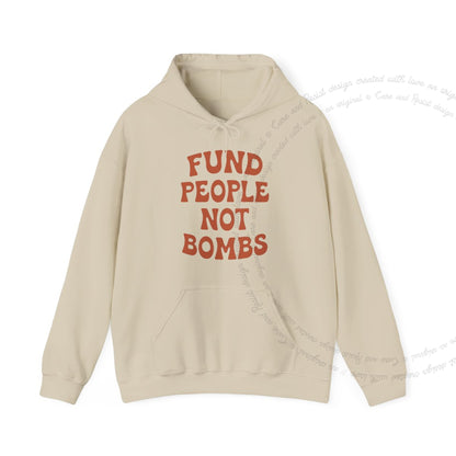 Fund People not Bombs Stacked Care & Resist Gildan hoodie in Sand