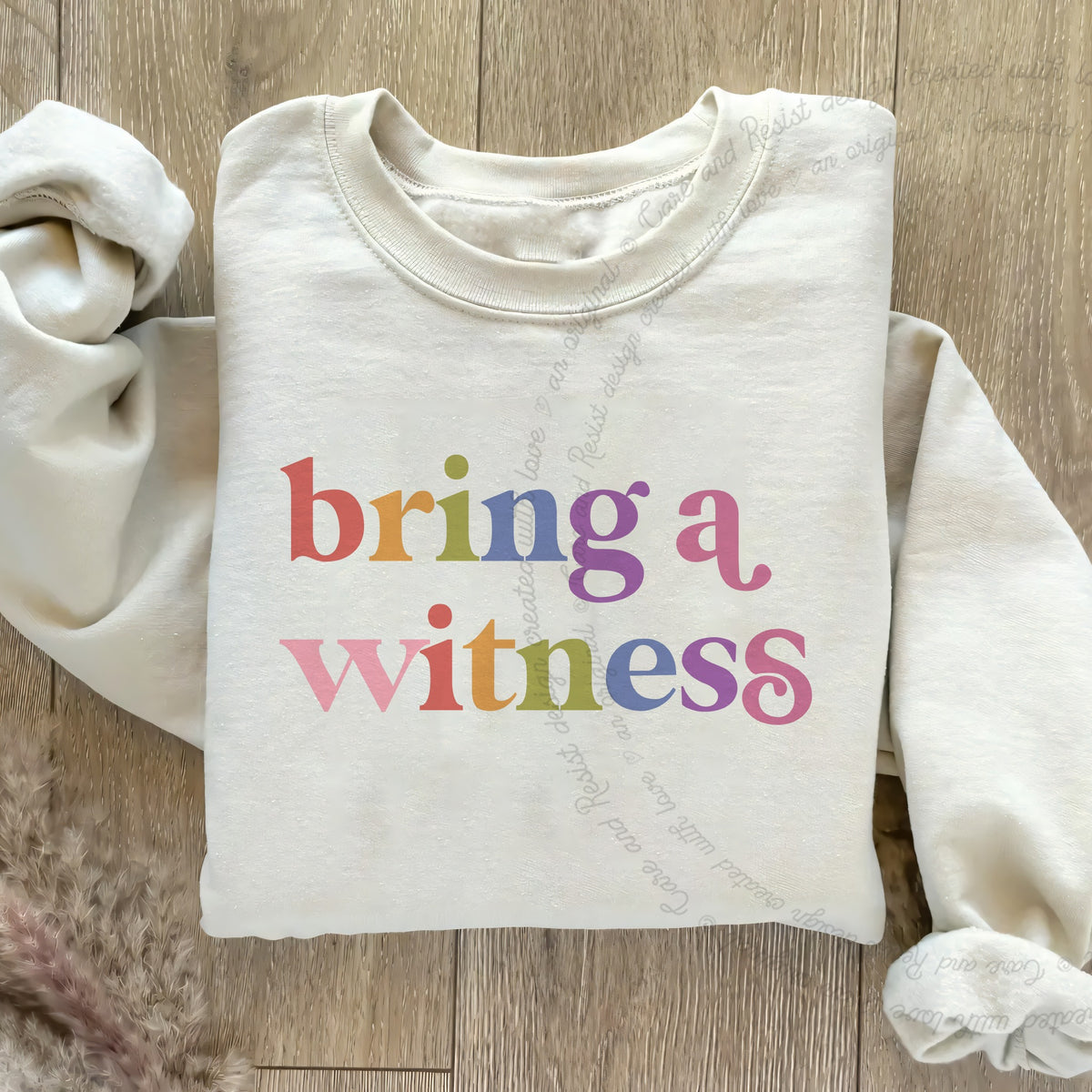 Bring a Witness Care & Resist Gildan crewneck sweatshirt in Sand