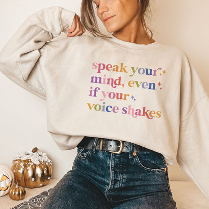 Speak Your Mind Care & Resist Gildan crewneck sweatshirt in Sand
