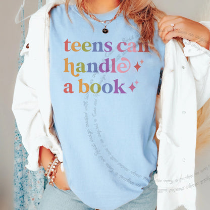 Teens Can Handle a Book Care & Resist rainbow tee