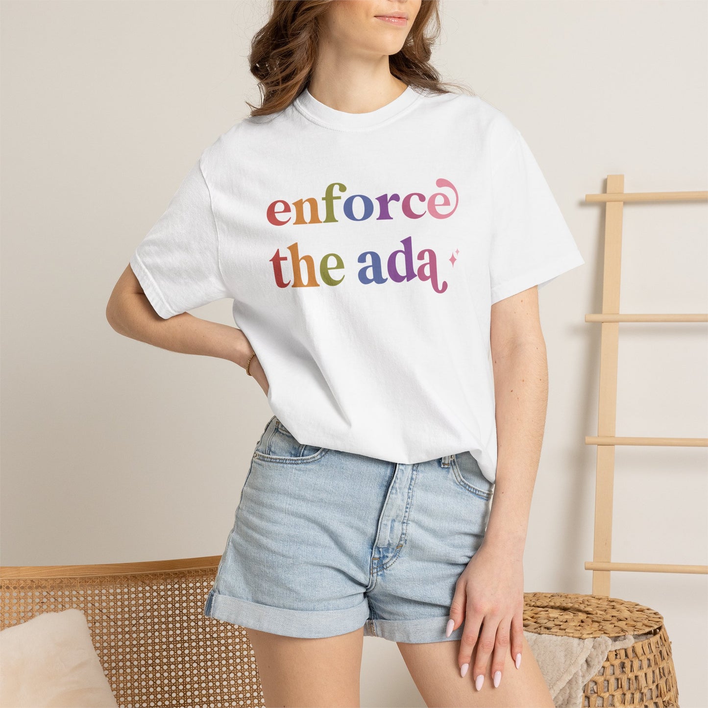 Enforce the Ada Care & Resist rainbow Comfort Colors tee