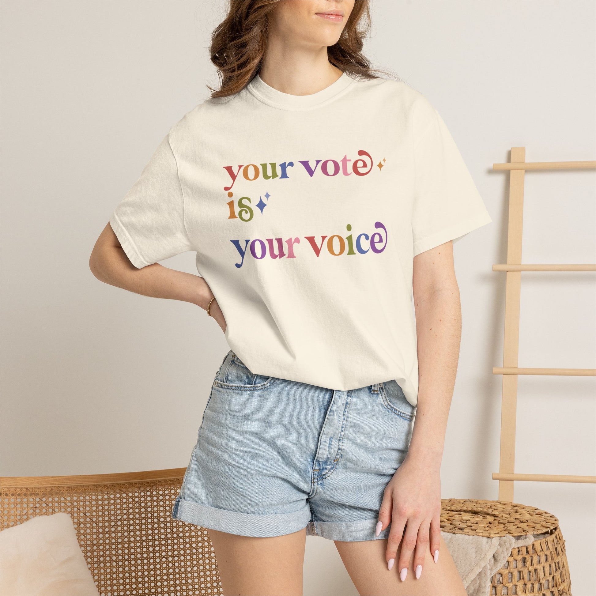 Your Vote is Your Voice Care & Resist rainbow Comfort Colors tee