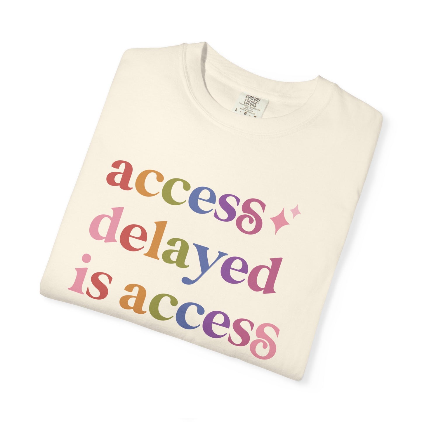Access Delayed is Access Denied Care & Resist rainbow Comfort Colors tee