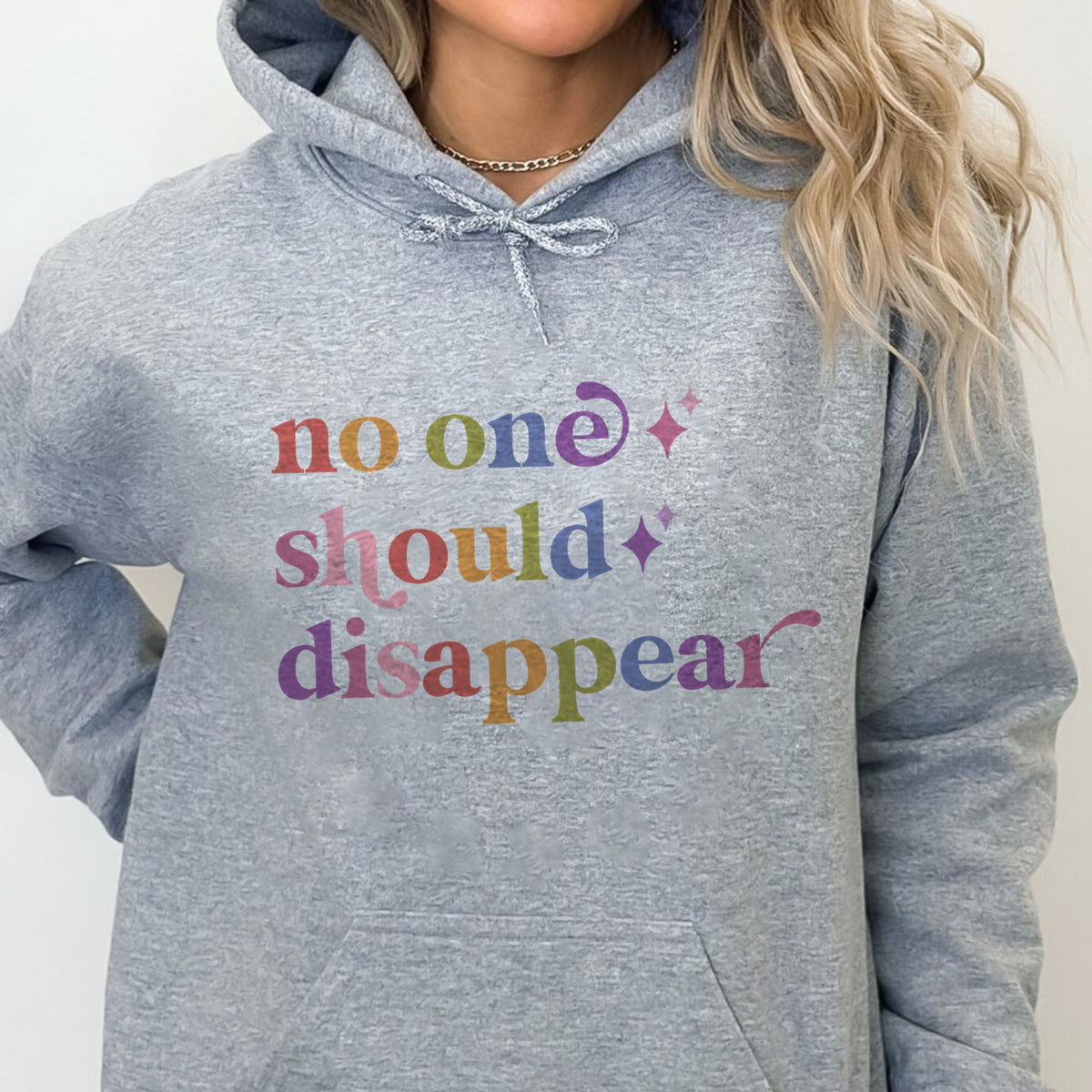 No One Should Disappear Care & Resist Gildan hoodie in Sport Grey